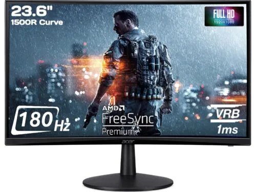 Acer ED240Q S3 23.6 Inch Full HD 1500R Curve VA LCD Monitor with Backlit LED I 1 MS VRB, 180Hz Refresh
