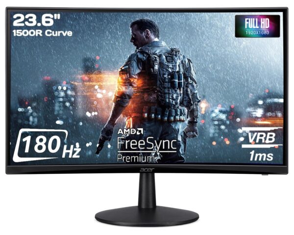 Acer ED240Q S3 23.6 Inch Full HD 1500R Curve VA LCD Monitor with Backlit LED I 1 MS VRB, 180Hz Refresh